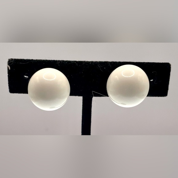 Vintage Signed Monet Gold Tone White
Lucite Ball Clip On Earrings - Picture 2 of 9